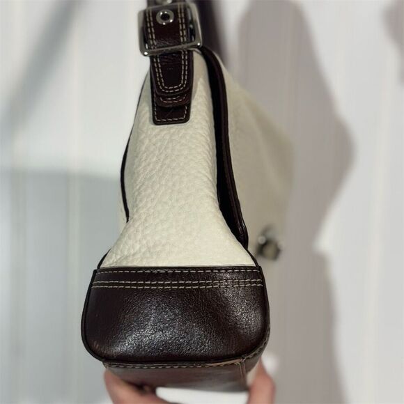 Coach Hamilton Shoulder Bag F13957 Pebbled Leather Ivory Brown Turnlock Luxury - Picture 5 of 9